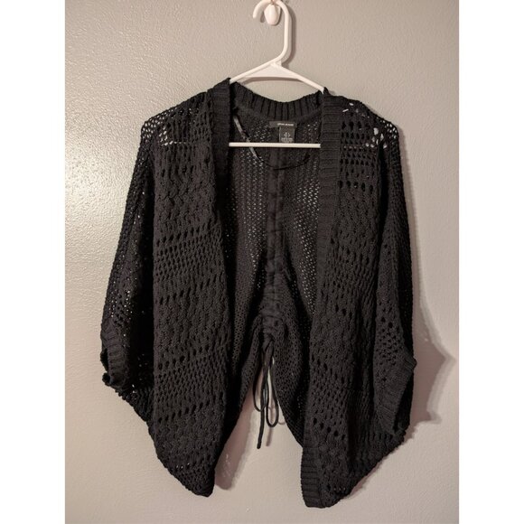 DKNY JEANS Women's Small Black Shrug Oversized Crochet Knit Cardigan Cover Up - Picture 2 of 4